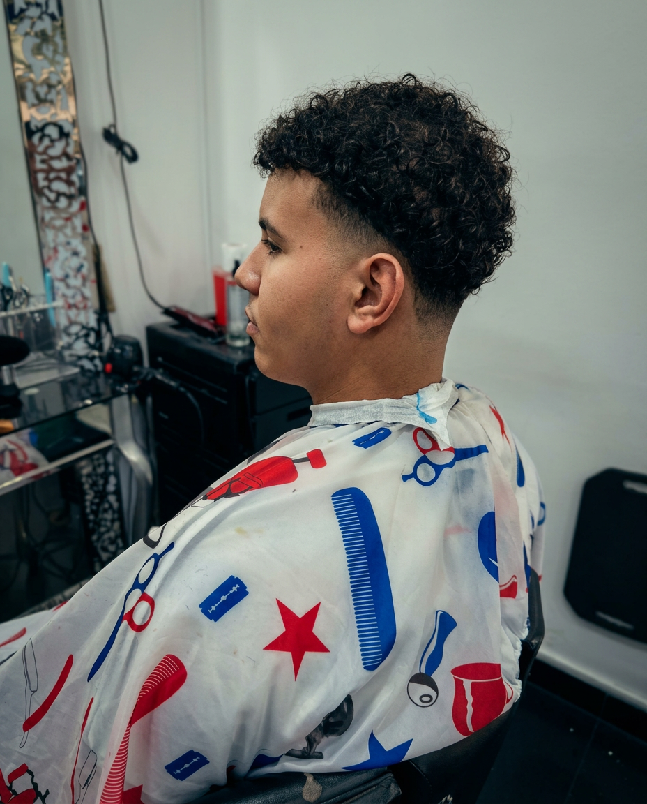 Textured curls with low taper fade